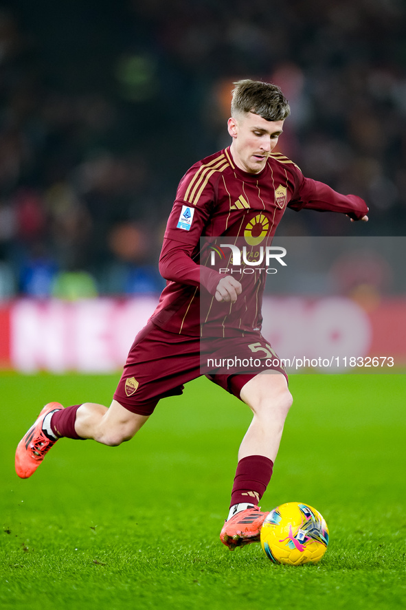 Alexis Saelemaekers of AS Roma during the Serie A Enilive match between AS Roma and Atalanta BC at Stadio Olimpico on December 02, 2024 in R...