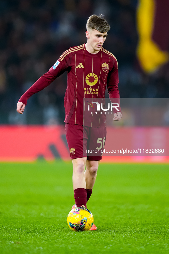 Alexis Saelemaekers of AS Roma during the Serie A Enilive match between AS Roma and Atalanta BC at Stadio Olimpico on December 02, 2024 in R...