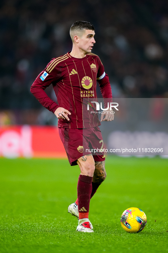 Gianluca Mancini of AS Roma during the Serie A Enilive match between AS Roma and Atalanta BC at Stadio Olimpico on December 02, 2024 in Rome...