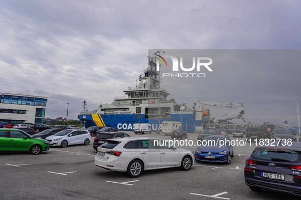 A Coast Guard ship is in port in Karlskrona, Sweden, on August 15, 2024. 