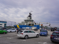 A Coast Guard ship is in port in Karlskrona, Sweden, on August 15, 2024. (