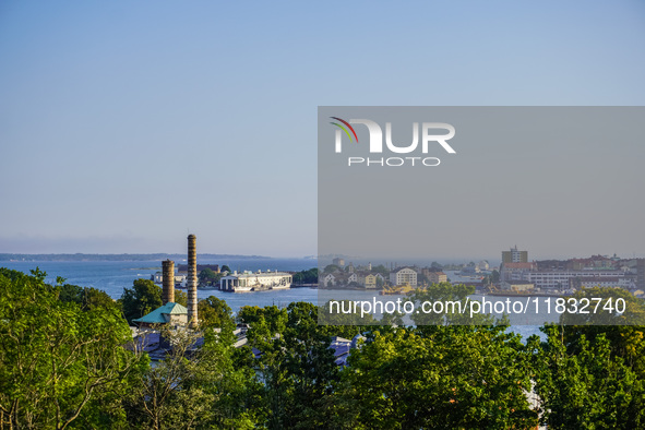 A general view of the old city center is seen in Karlskrona, Sweden, on August 15, 2024. 