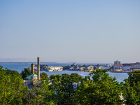 A general view of the old city center is seen in Karlskrona, Sweden, on August 15, 2024. (