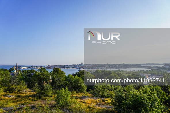 A general view of the old city center is seen in Karlskrona, Sweden, on August 15, 2024. 