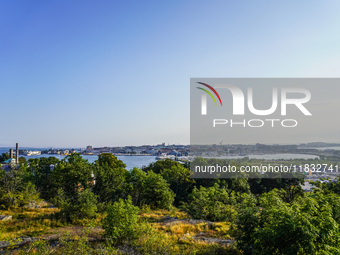 A general view of the old city center is seen in Karlskrona, Sweden, on August 15, 2024. (