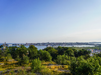 A general view of the old city center is seen in Karlskrona, Sweden, on August 15, 2024. (