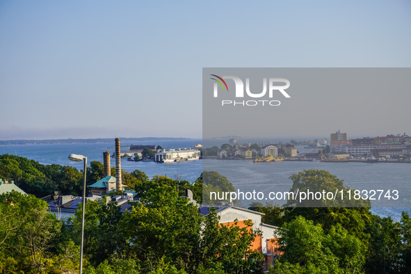 A general view of the old city center is seen in Karlskrona, Sweden, on August 15, 2024. 