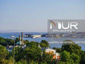 A general view of the old city center is seen in Karlskrona, Sweden, on August 15, 2024. (