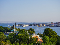 A general view of the old city center is seen in Karlskrona, Sweden, on August 15, 2024. (