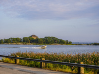 A general view of the old city center is seen in Karlskrona, Sweden, on August 15, 2024. (