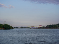 A general view of the coast of the Baltic Sea with a Stena Line ferry in the background is seen in Karlskrona, Sweden, on August 15, 2024. (