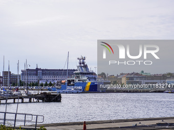 A Coast Guard ship is in port in Karlskrona, Sweden, on August 15, 2024. (