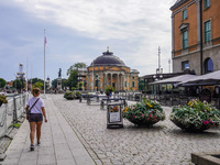 A general view of the old city center is seen in Karlskrona, Sweden, on August 15, 2024. (