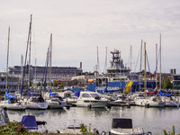 A Coast Guard ship is in port in Karlskrona, Sweden, on August 15, 2024. (