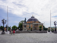 A general view of the old city center is seen in Karlskrona, Sweden, on August 15, 2024. (