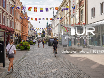 A general view of the old city center is seen in Karlskrona, Sweden, on August 15, 2024. (