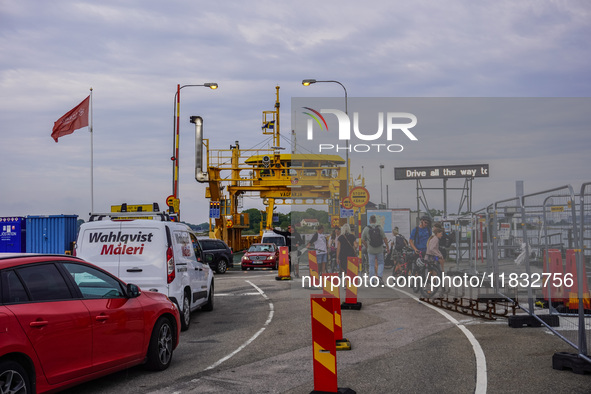 A free yellow ferry connecting the main island on the Karlskrona archipelago is seen in Karlskrona, Sweden, on August 15, 2024. 