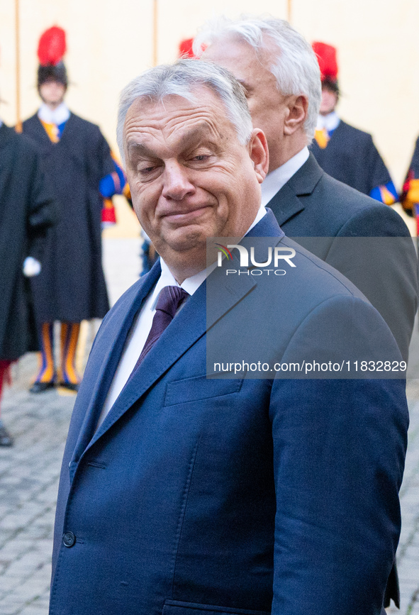 Hungary's Prime Minister Viktor Orban arrives for a meeting with Pope Francis at The Vatican, on December 4, 2024. 