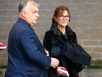 Hungary's Prime Minister Viktor Orban and his wife Aniko Levai arrive for a meeting with Pope Francis at The Vatican on December 4, 2024. (