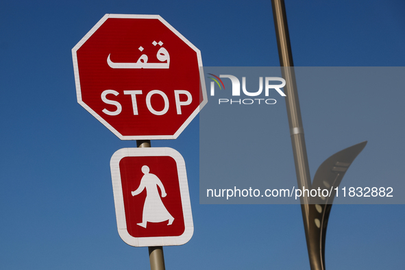 A stop sign is seen in Doha, Qatar on December 3, 2024. 