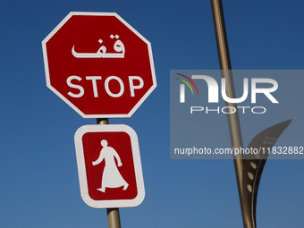 A stop sign is seen in Doha, Qatar on December 3, 2024. (