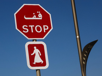 A stop sign is seen in Doha, Qatar on December 3, 2024. (