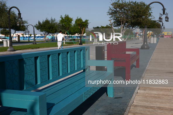 Benches are seen in Doha, Qatar on December 3, 2024. 