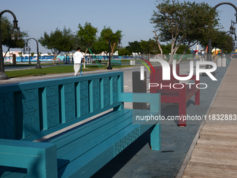 Benches are seen in Doha, Qatar on December 3, 2024. (