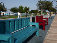 Benches are seen in Doha, Qatar on December 3, 2024. (