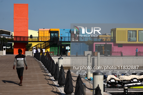 A view of the BoxPark in Doha, Qatar on December 3, 2024. 