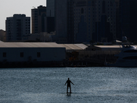 A person uses jetlev in Doha, Qatar on December 3, 2024. (