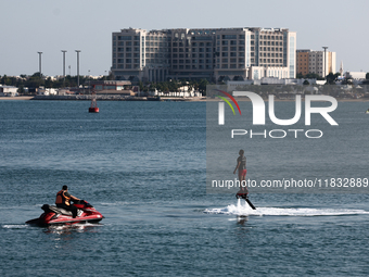 A person uses jetlev in Doha, Qatar on December 3, 2024. (