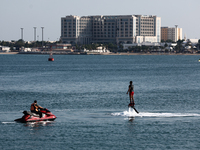 A person uses jetlev in Doha, Qatar on December 3, 2024. (