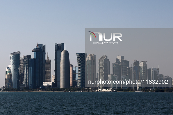 A view of the city and Doha Bay in Doha, Qatar on December 3, 2024. 