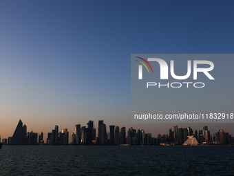 A view of the city and Doha Bay in Doha, Qatar on December 3, 2024. (