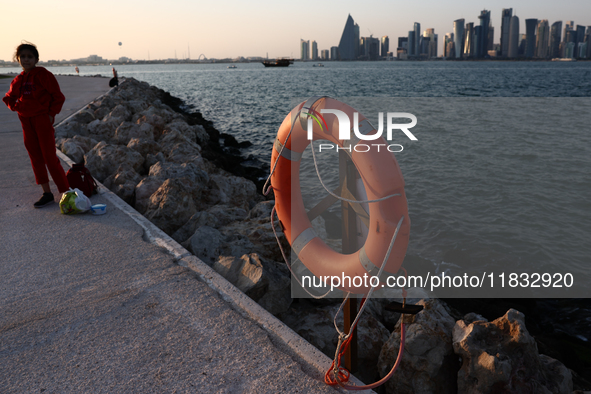 A lifebuoy is seen in Doha, Qatar on December 3, 2024. 