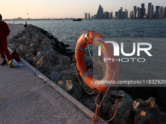 A lifebuoy is seen in Doha, Qatar on December 3, 2024. (