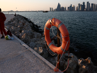 A lifebuoy is seen in Doha, Qatar on December 3, 2024. (