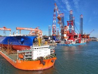 Multi-type offshore equipment and special ships are under construction at CIMC Raffles' Yantai construction base in Yantai, China, on Decemb...