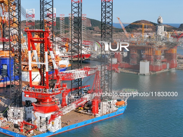 Multi-type offshore equipment and special ships are under construction at CIMC Raffles' Yantai construction base in Yantai, China, on Decemb...