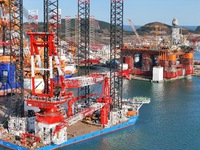 Multi-type offshore equipment and special ships are under construction at CIMC Raffles' Yantai construction base in Yantai, China, on Decemb...