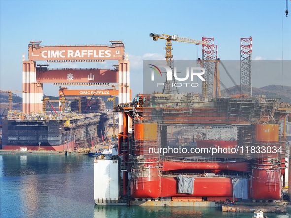 Multi-type offshore equipment and special ships are under construction at CIMC Raffles' Yantai construction base in Yantai, China, on Decemb...