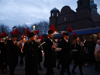 In Nikiszowiec, Poland, on December 4, 2024, the miners' orchestra walks through the streets of the city, traditionally waking up residents...