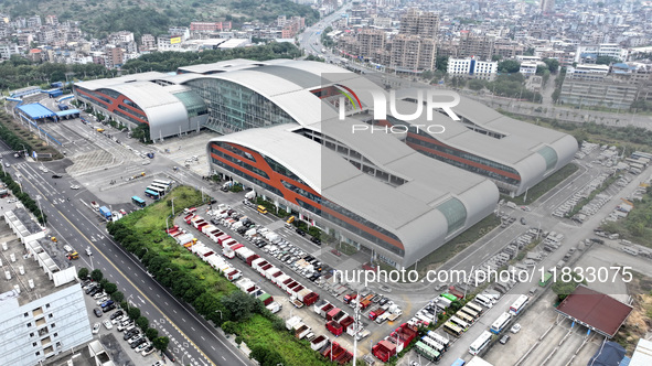 An aerial view shows the Straits Automobile Culture Square in Fuzhou, East China, on December 4, 2024. 