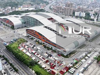 An aerial view shows the Straits Automobile Culture Square in Fuzhou, East China, on December 4, 2024. (