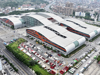 An aerial view shows the Straits Automobile Culture Square in Fuzhou, East China, on December 4, 2024. (