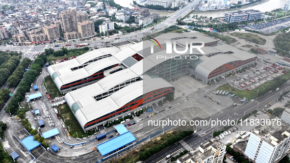 An aerial view shows the Straits Automobile Culture Square in Fuzhou, East China, on December 4, 2024. 