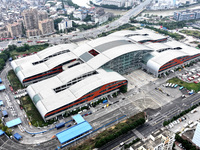 An aerial view shows the Straits Automobile Culture Square in Fuzhou, East China, on December 4, 2024. (