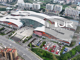 An aerial view shows the Straits Automobile Culture Square in Fuzhou, East China, on December 4, 2024. (