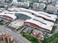 An aerial view shows the Straits Automobile Culture Square in Fuzhou, East China, on December 4, 2024. (